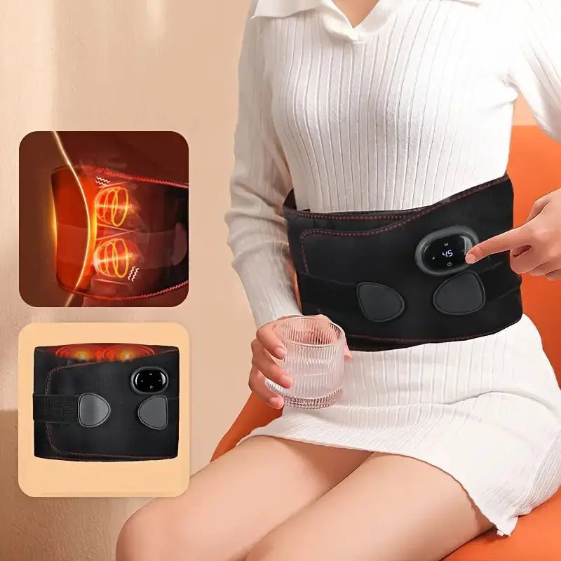 Electric Lumbar Heating Belt Adjustable Waist Massager Black
