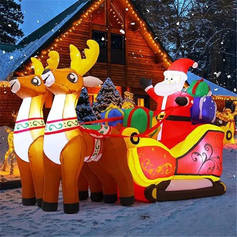 2.1M Long Inflatable Santa Reindeer Sled With Led Lights