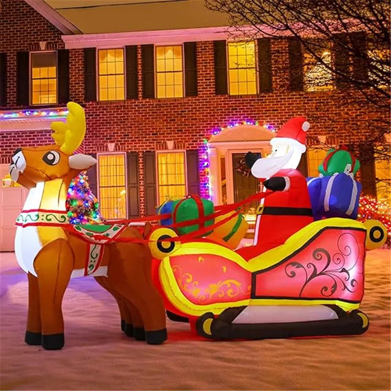 2.1M Long Inflatable Santa Reindeer Sled With Led Lights