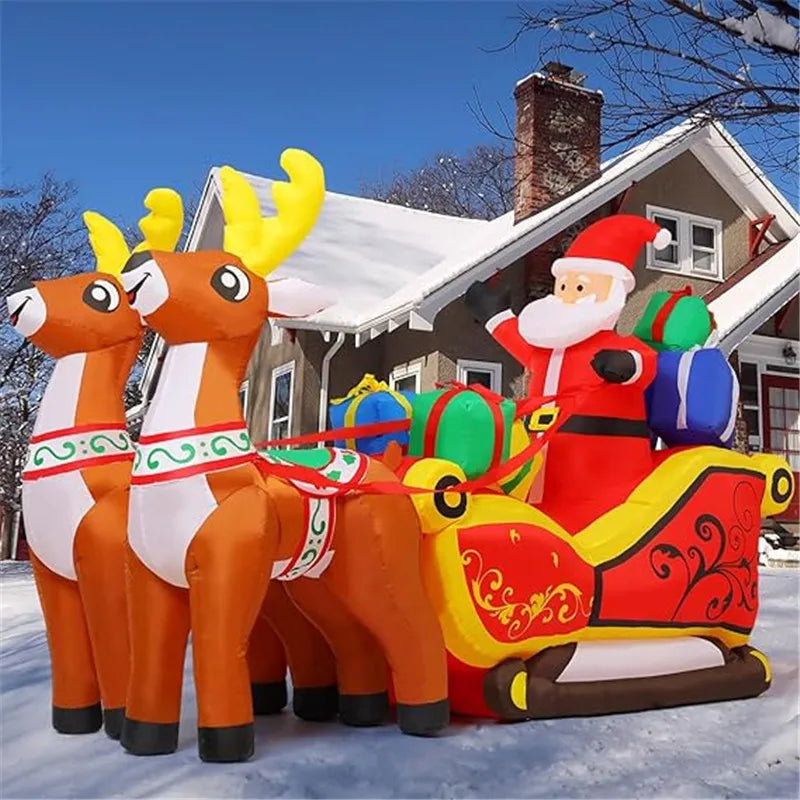 2.1M Long Inflatable Santa Reindeer Sled With Led Lights