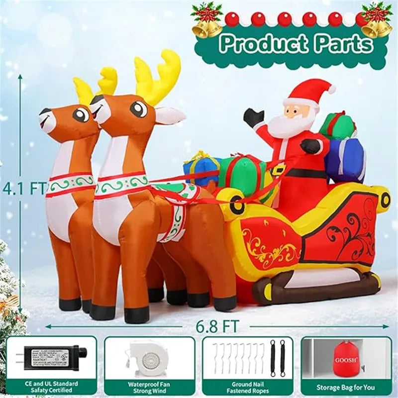2.1M Long Inflatable Santa Reindeer Sled With Led Lights