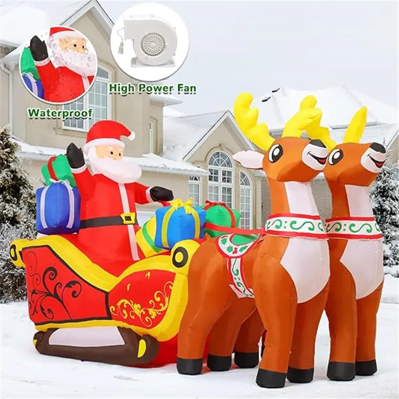 2.1M Long Inflatable Santa Reindeer Sled With Led Lights