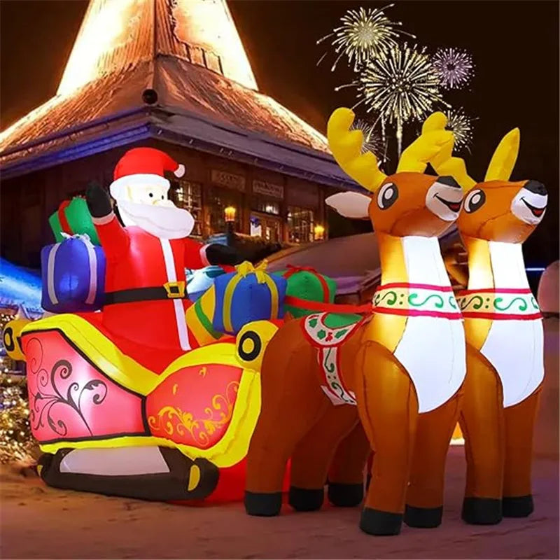 2.1M Long Inflatable Santa Reindeer Sled With Led Lights