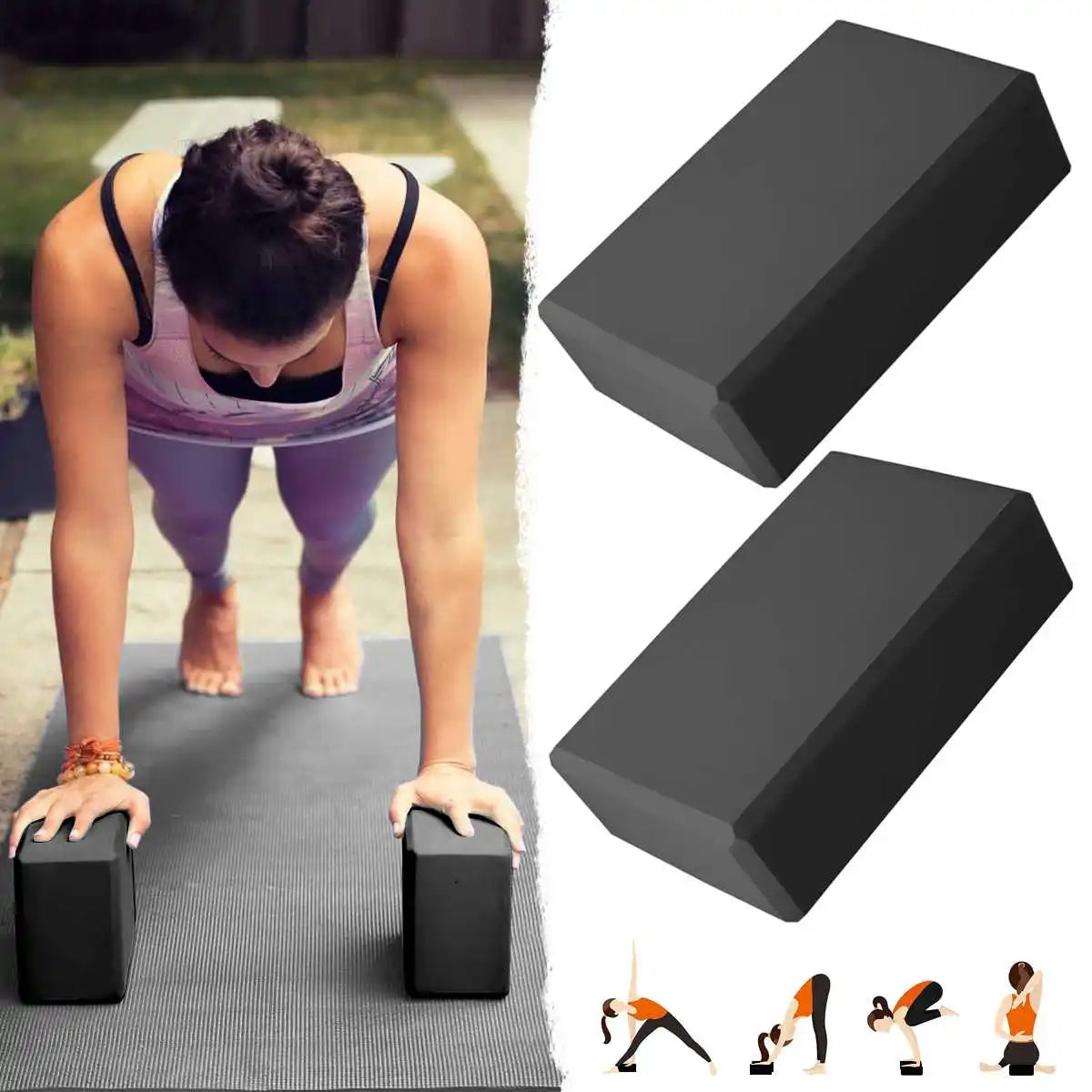 2Pcs Yoga Blocks Foam Brick For Pilates & Fitness (Black)