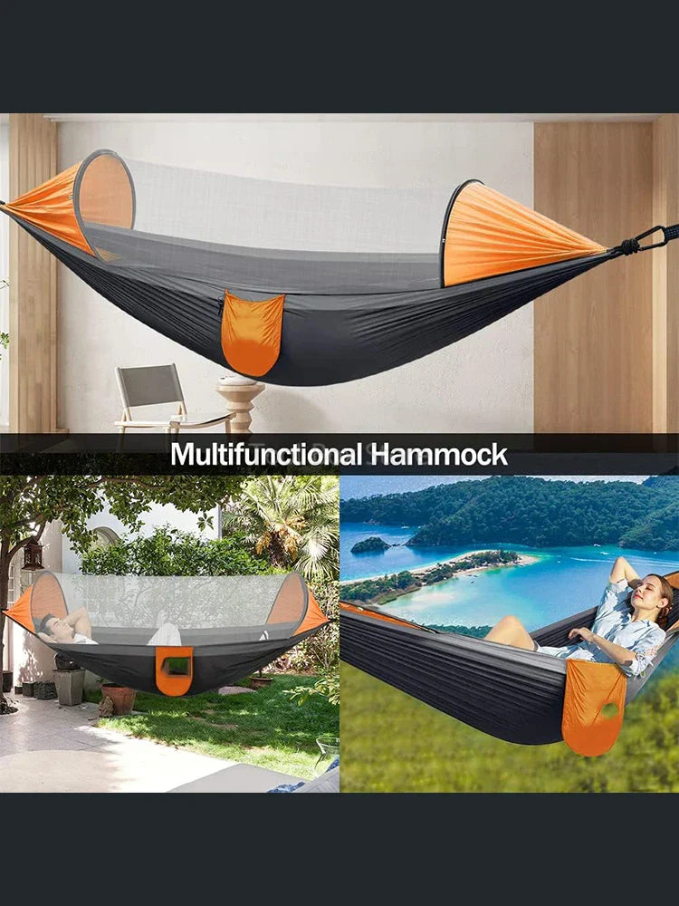 2-Person Camping Hammock With Mosquito Net & Straps (Orange)