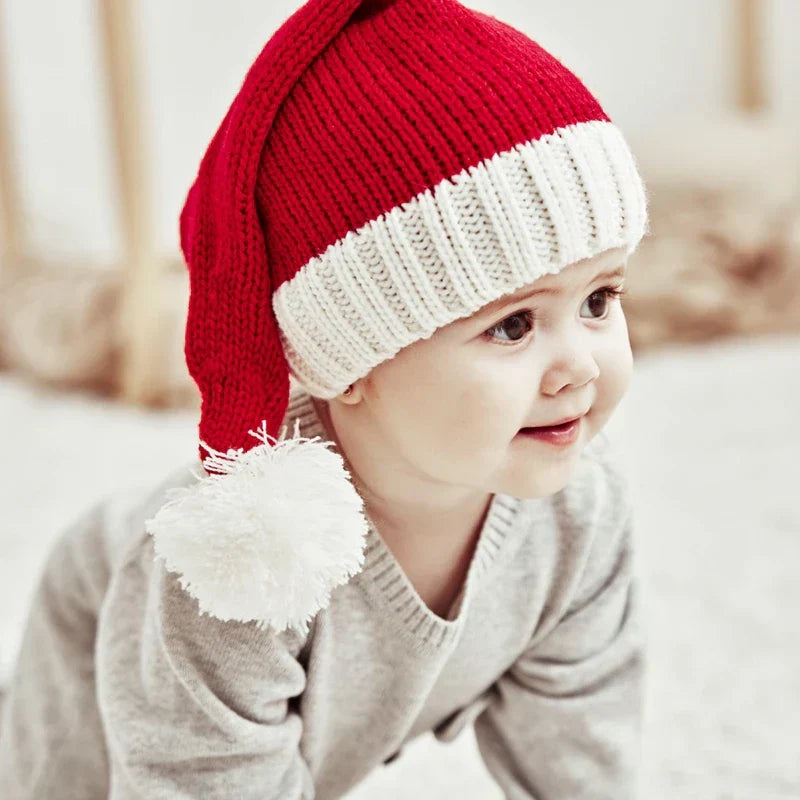 Mom & Baby Set Knitted Christmas Hat Pompom Santa Beanie