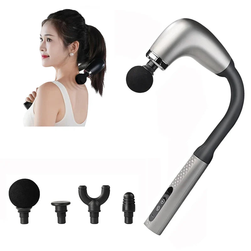 Smart Curved Hook Fascia Gun Electric Handheld Massage Hammer Silver