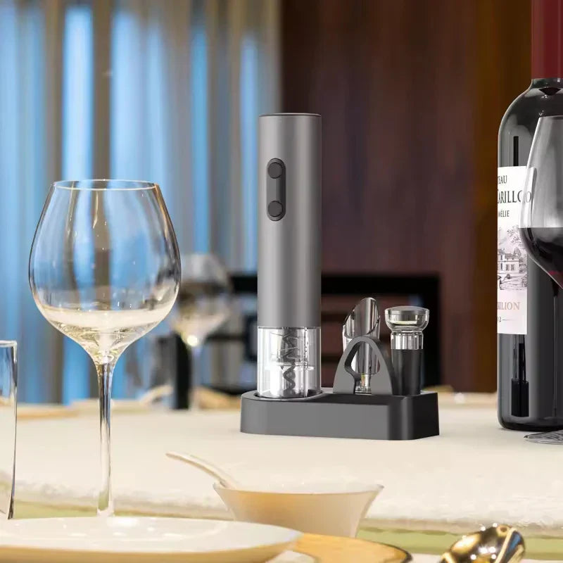 Smart Kitchen Accessories 4-In-1 Electric Wine Opener Gift Set Black