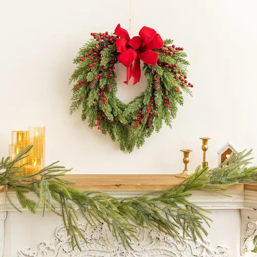 Christmas Heart-Shaped Rattan Wreath With Bowknot