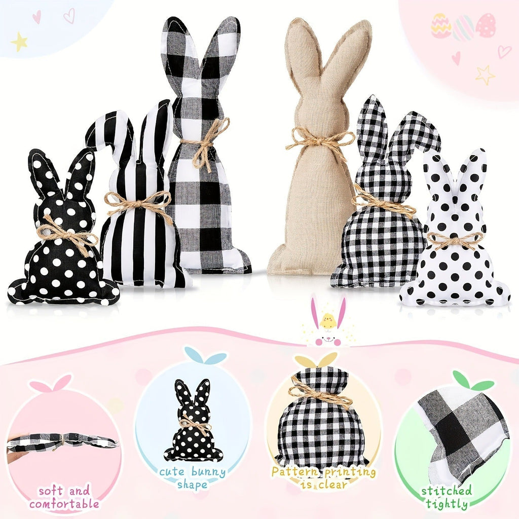 Set Of 6 Easter Bunny Decor With Polka Dot Baskets