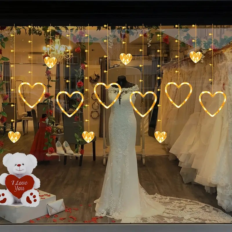 Waterproof Heart-Shaped LED Curtain String Lights - 138 LEDs, 8 Flashing Modes
