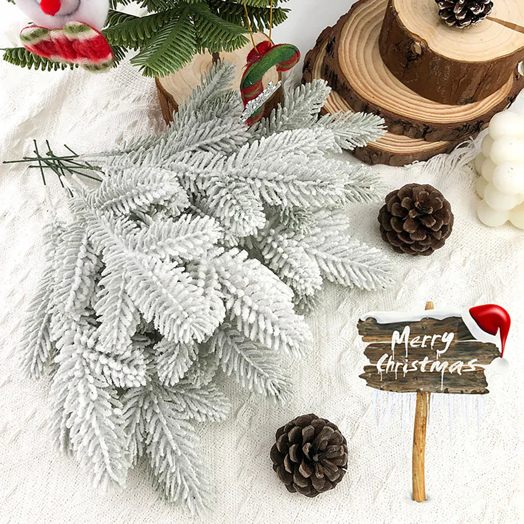 Artificial Snowy Pine Needles Branches Christmas Picks (20Pcs)