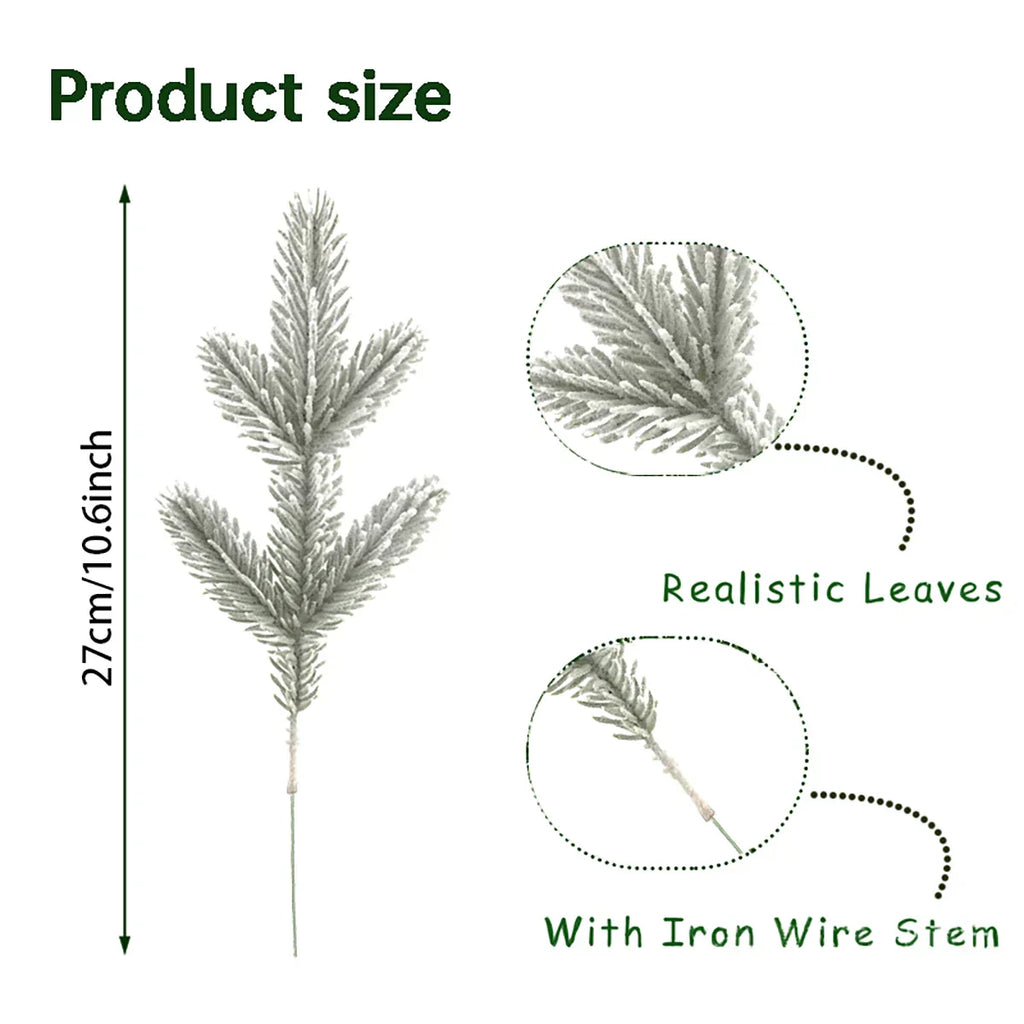 Artificial Snowy Pine Needles Branches Christmas Picks (20Pcs)