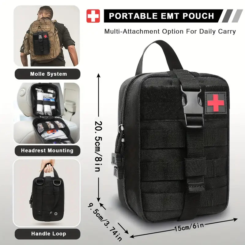 151pcs Portable First Aid Kit(Black, Includes Essential Tools)