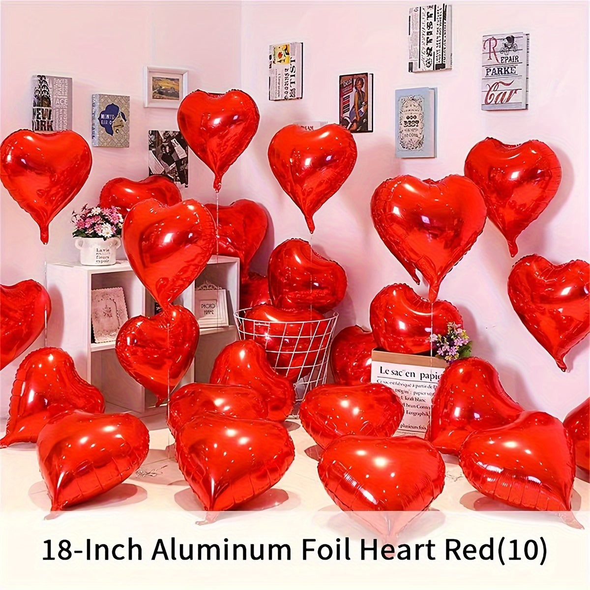15Pcs Red Heart Love Aluminum Balloons