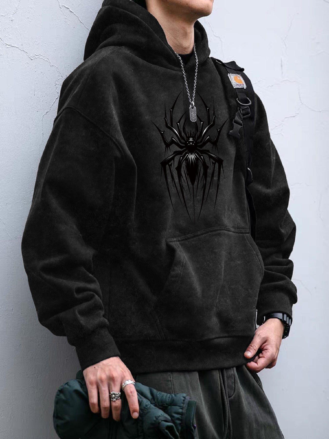 Vintage Spider Graphic Hooded Jacket