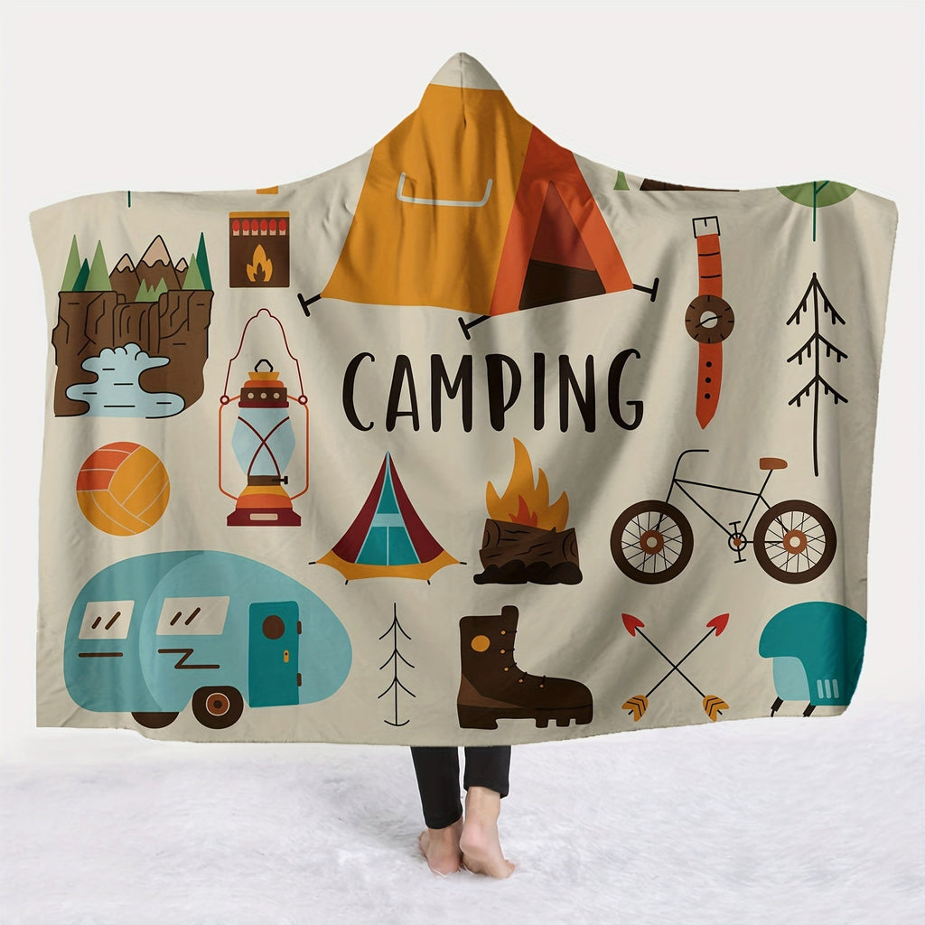Camping Print Hooded Blanket Cape