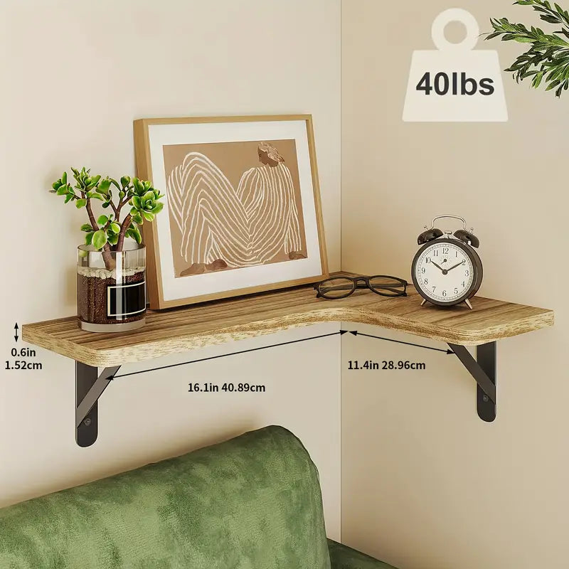 Set of 5 Rustic Wooden Corner Floating Shelves - Wall Mounted Storage Racks