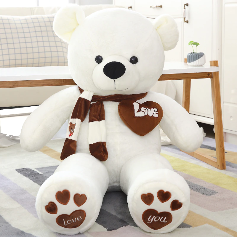 Huge 100cm White Giant Teddy Bear Toys Stuffed Animals Soft Plush Cotton Scarf Bear Hold Pillow Doll