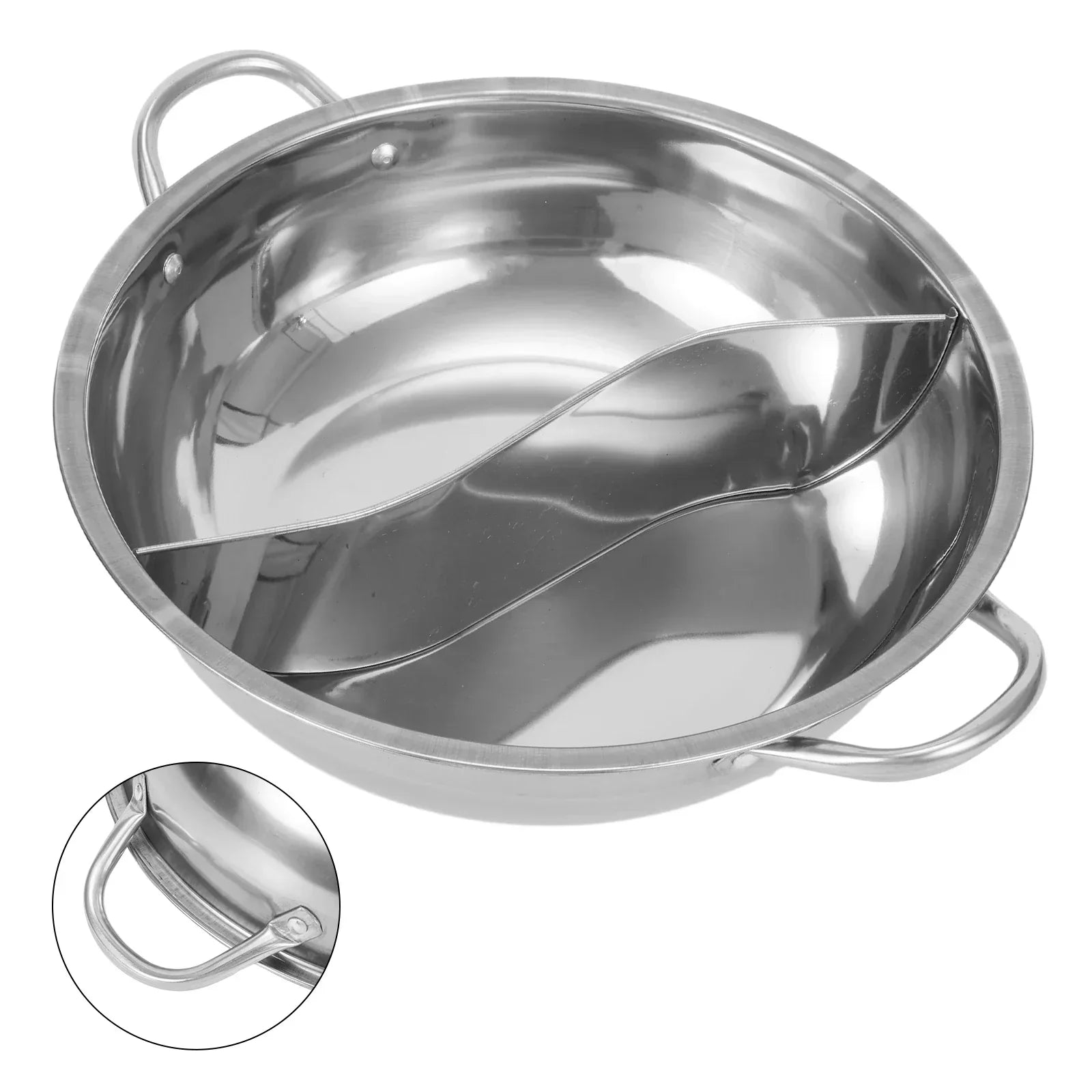 30CM Stainless Steel Twin Divided Hot Pot Double-Flavor Cookware Silver