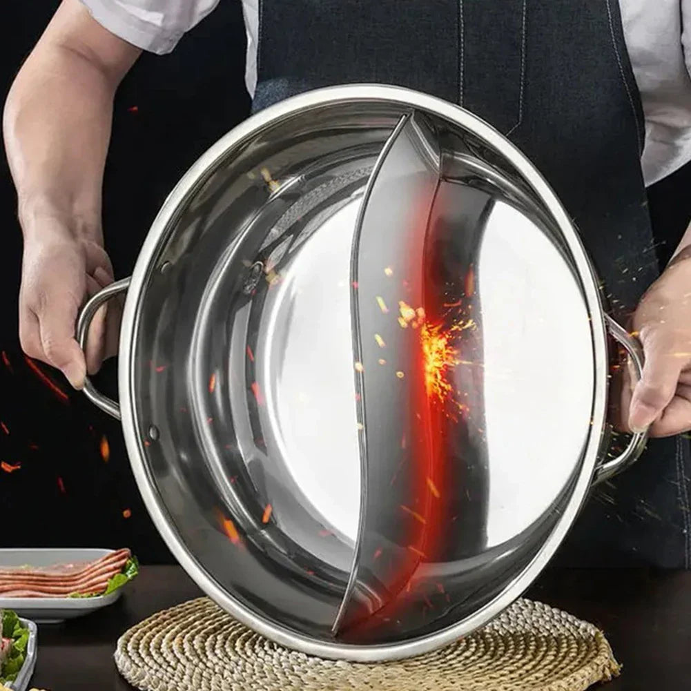 30CM Stainless Steel Twin Divided Hot Pot Double-Flavor Cookware Silver