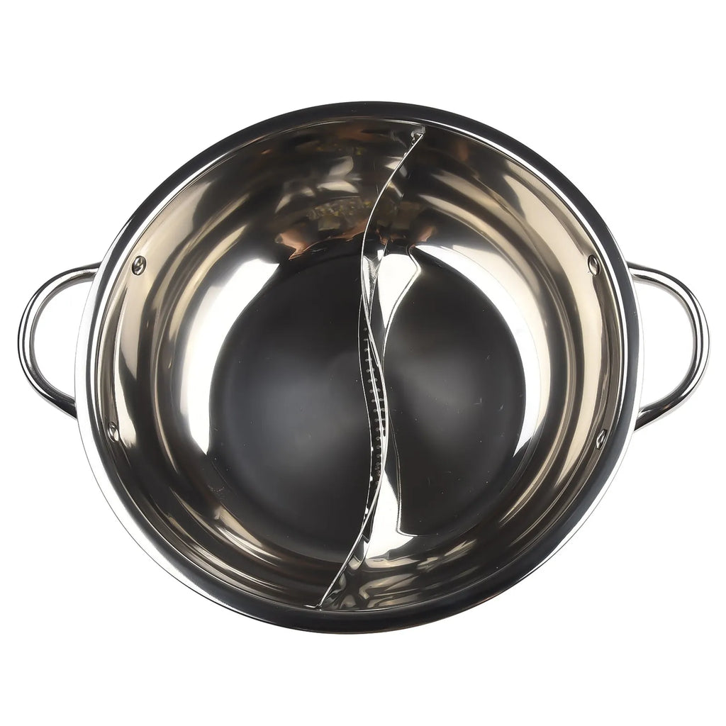 30CM Stainless Steel Twin Divided Hot Pot Double-Flavor Cookware Silver