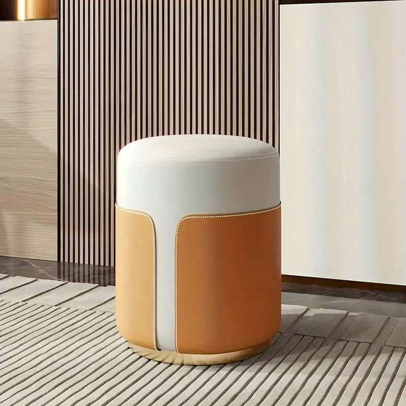 Solid Wood Frame Microfiber Leather Circular Dressing Stool in Orange Color