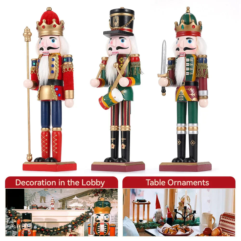Hand-Painted Wooden Nutcracker Soldier Figurines (3Pcs)