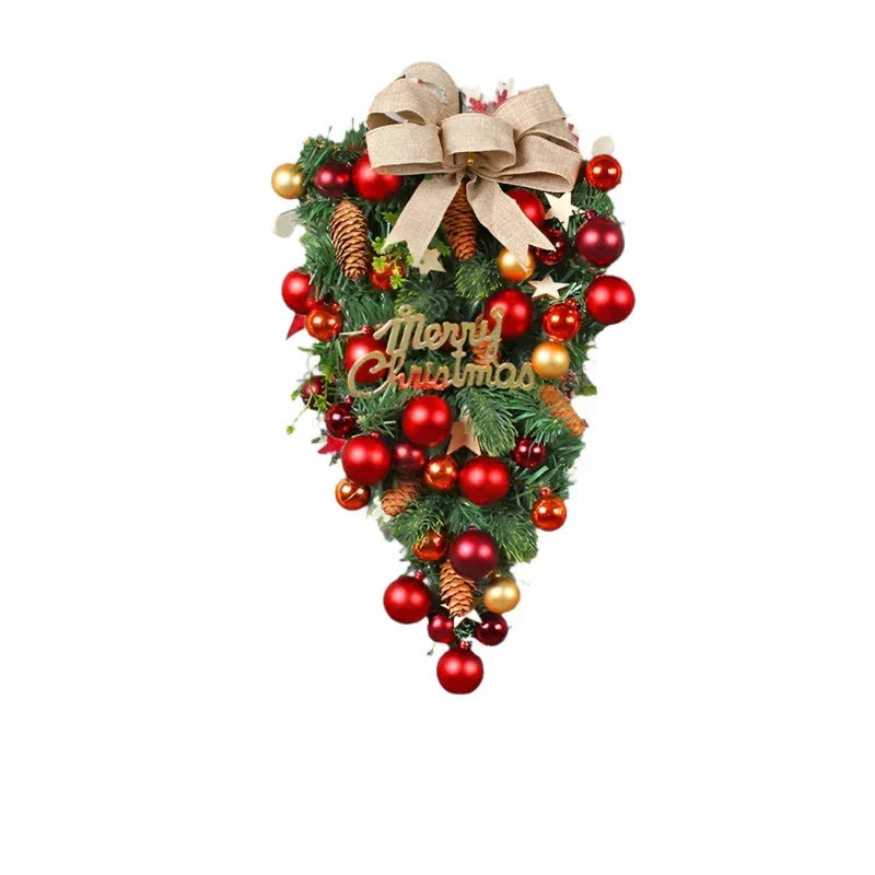 Christmas Teardrop Wreath Set With Red Bows And Bells