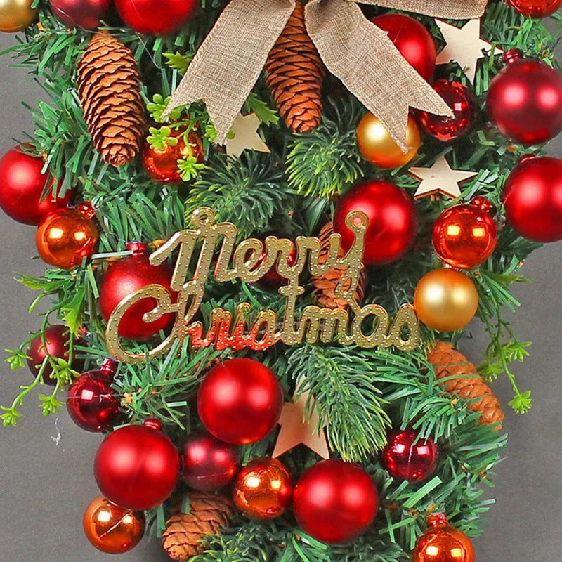 Christmas Teardrop Wreath Set With Red Bows And Bells
