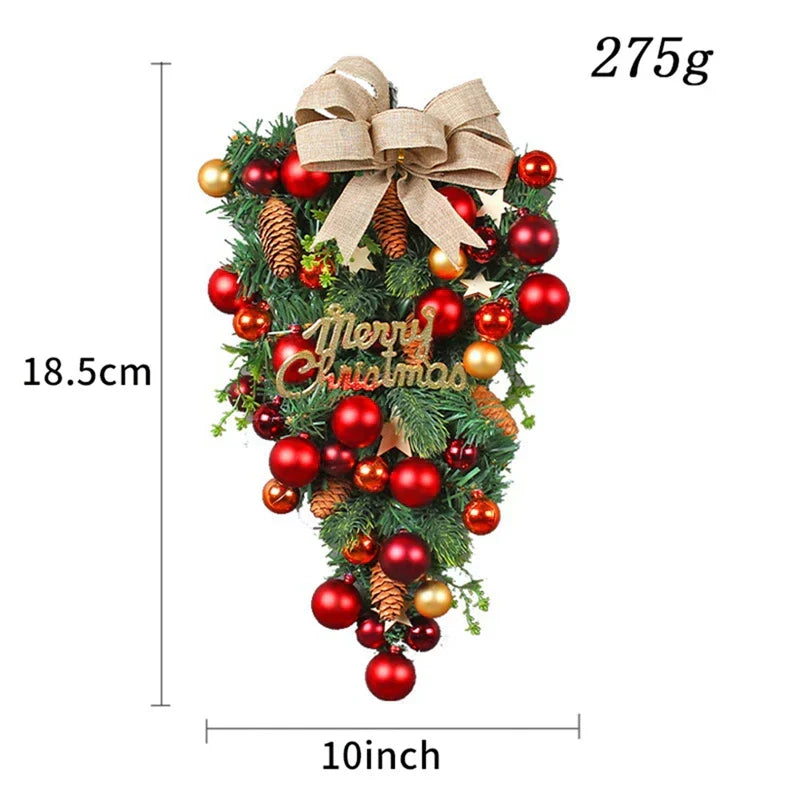 Christmas Teardrop Wreath Set With Red Bows And Bells