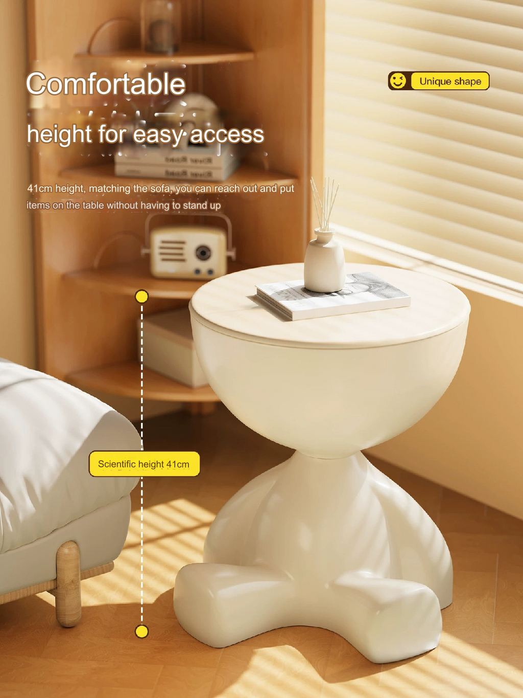 Cream White Creative Storage Side Table - 41Cm Height