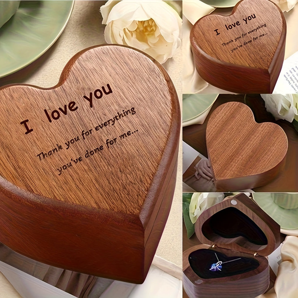 Heart-Shaped Bamboo Gift Box With Pendant Necklace