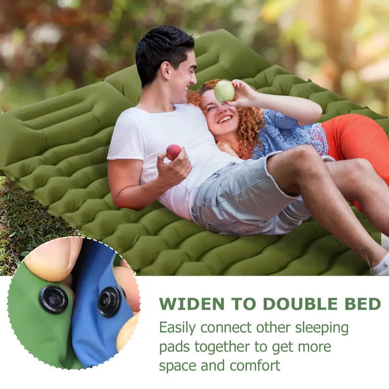 Ultimate Green Comfort Outdoor Inflatable Camping Mattress with Built-in Pillow