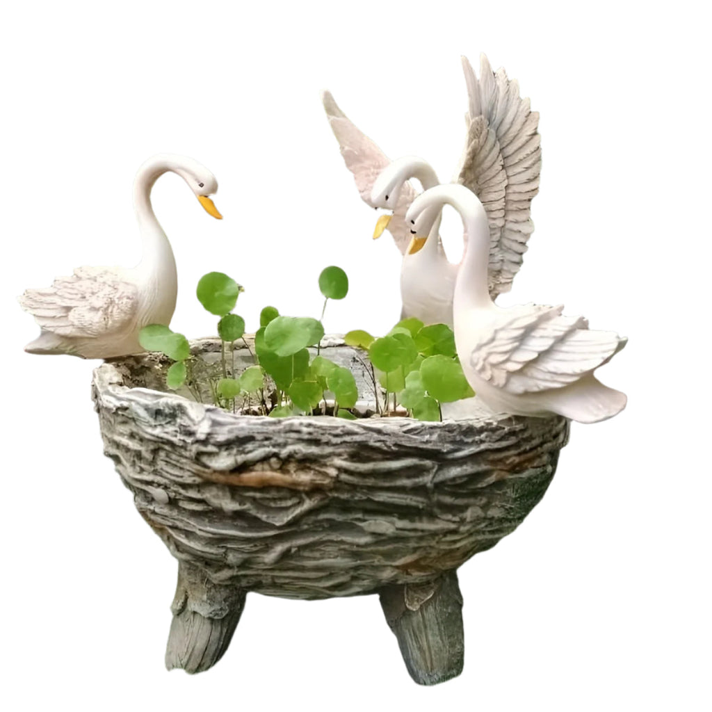 Swan Resin Flower Pot with Rattan Accent