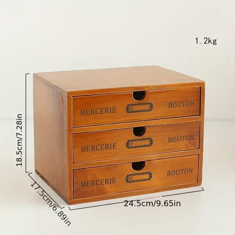 Timeless Elegance: 3-Layer Vintage Wooden Desktop Organizer