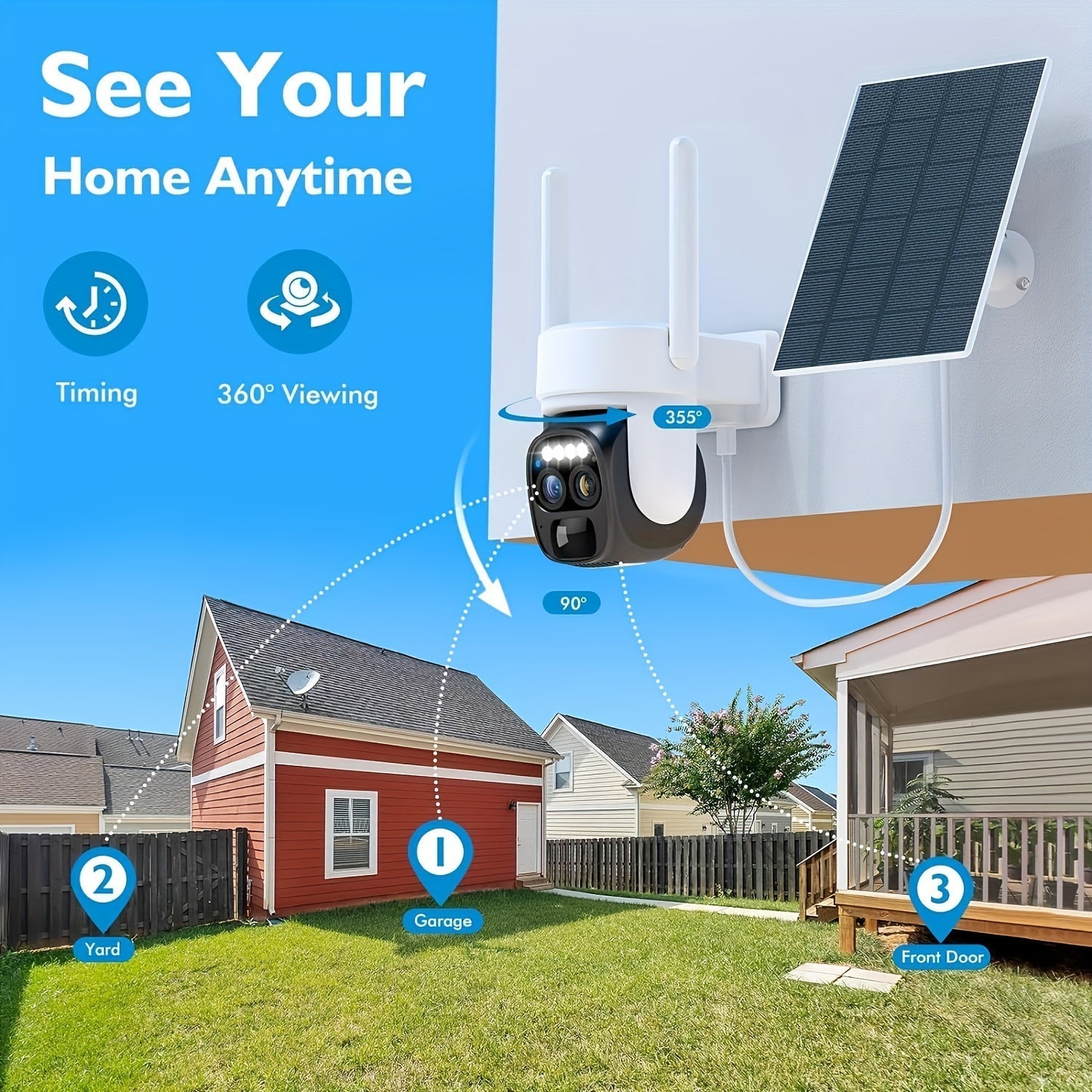 Solar Wireless Security Camera Outdoor 360° HD Zoom