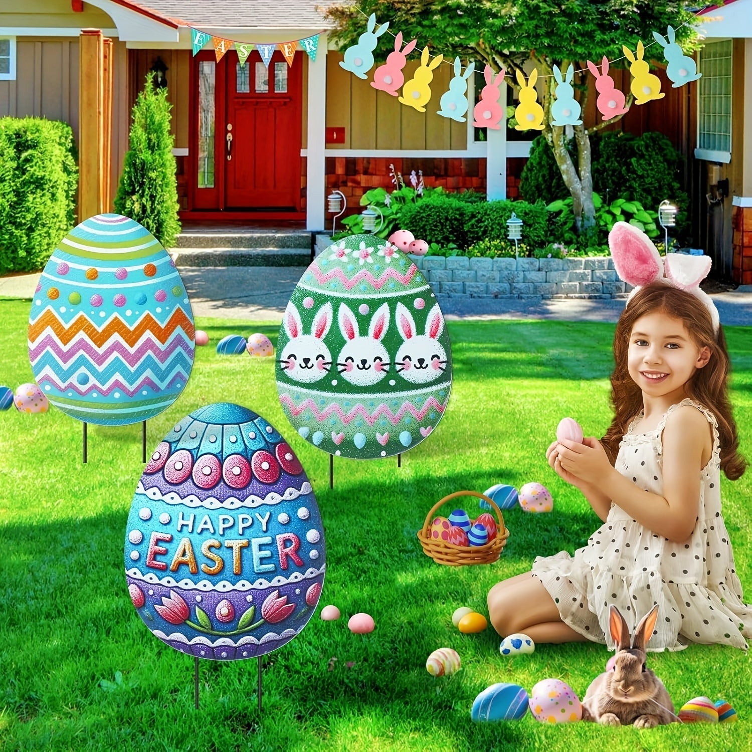 2D Easter Egg Yard Decorations with Metal Stakes