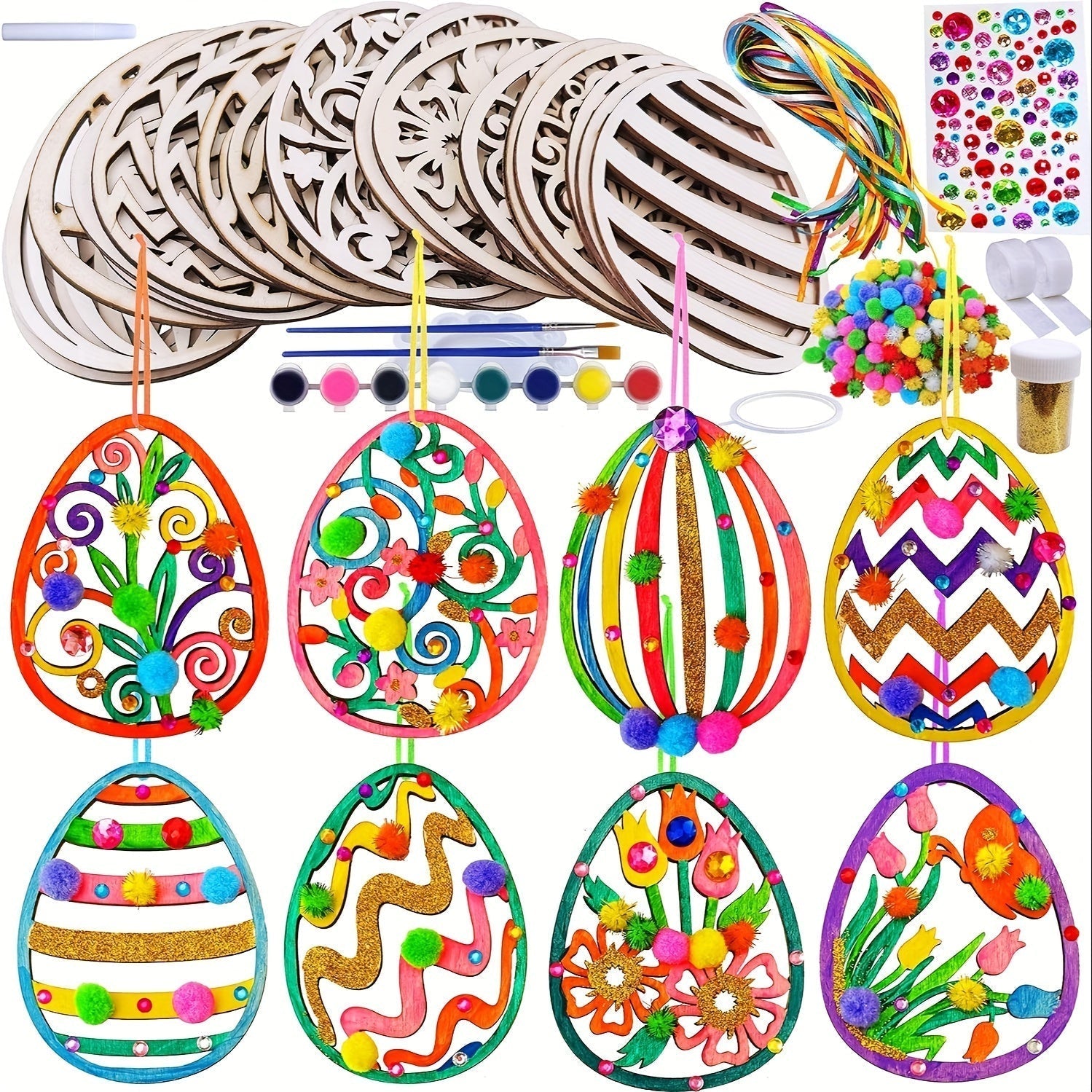 24Pcs Diy Wooden Easter Egg Craft Kit