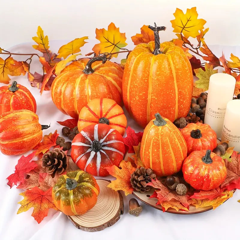 10-Piece Artificial Pumpkin Set - Assorted Sizes