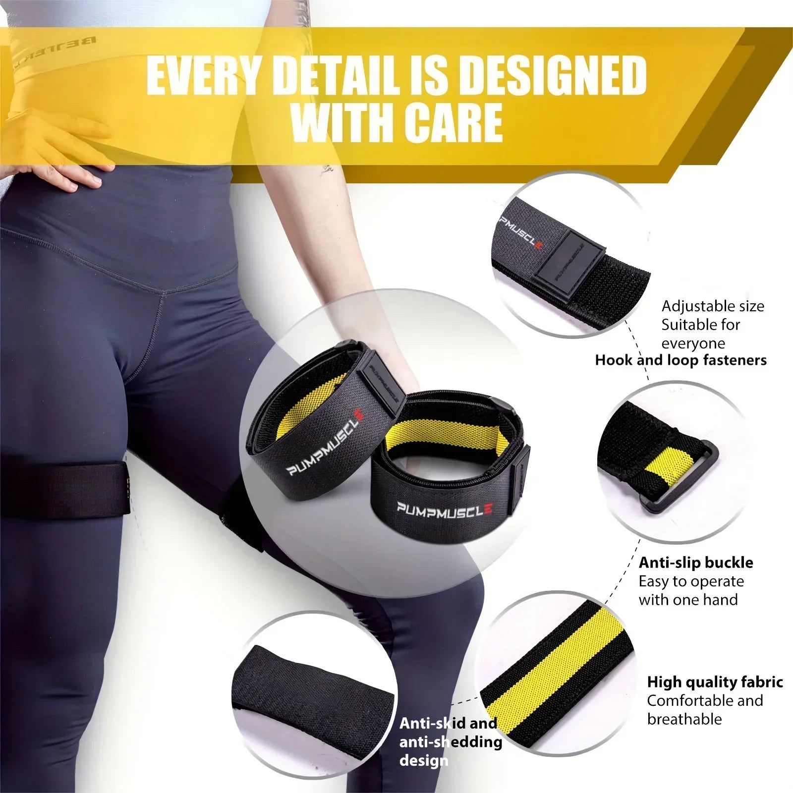 2Pcs Adjustable Blood Flow Restriction Bands Yellow