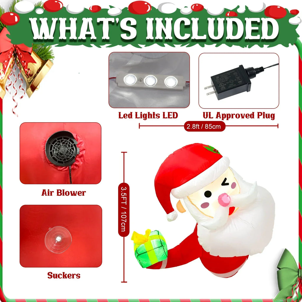 3.5Ft Christmas Inflatable Santa Claus Leaning Out From Window