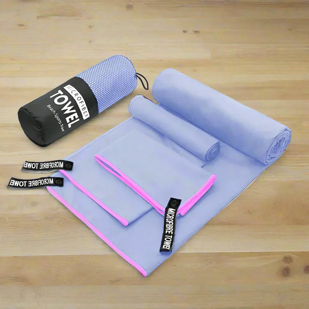 3 Piece Towel Set For Fitness & Bath (Purple)