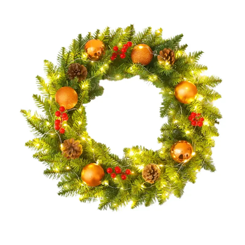 Led Christmas Wreath With Pine Cones & Berries