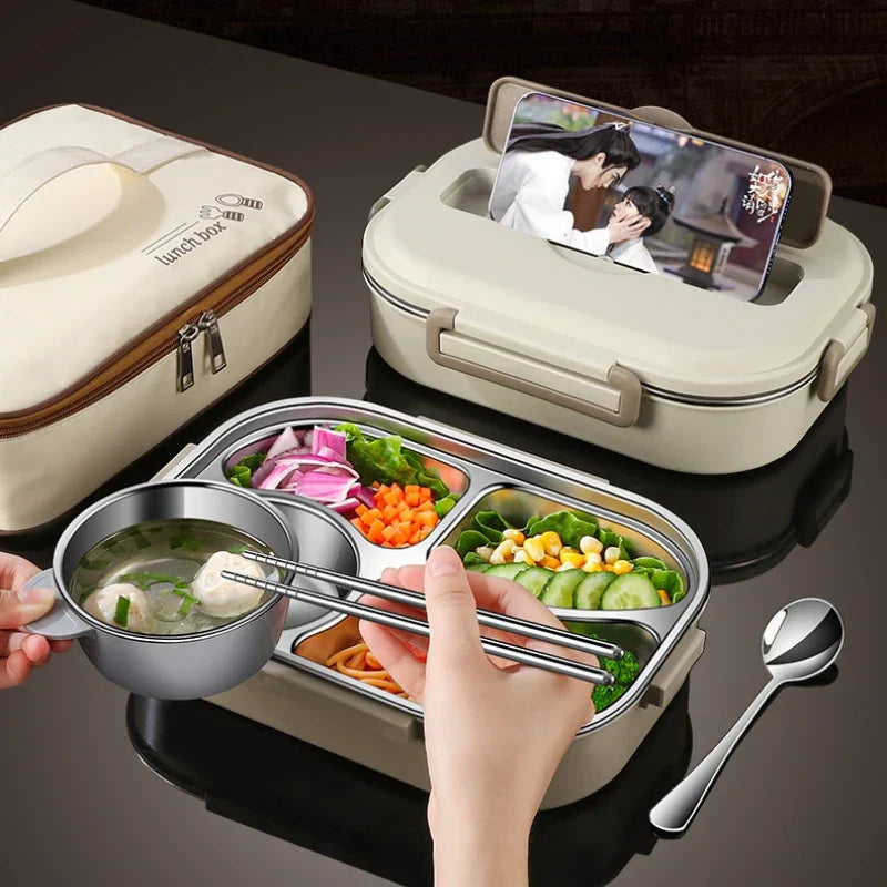 1000Ml 304 Stainless Steel Insulated Lunch Box Beige