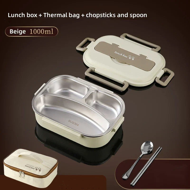 1000Ml 304 Stainless Steel Insulated Lunch Box Beige