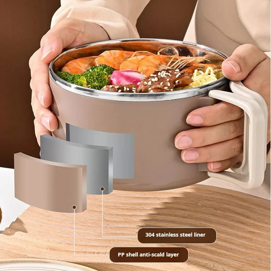 1200Ml 304 Stainless Steel Noodle Bowl With Lid Brown
