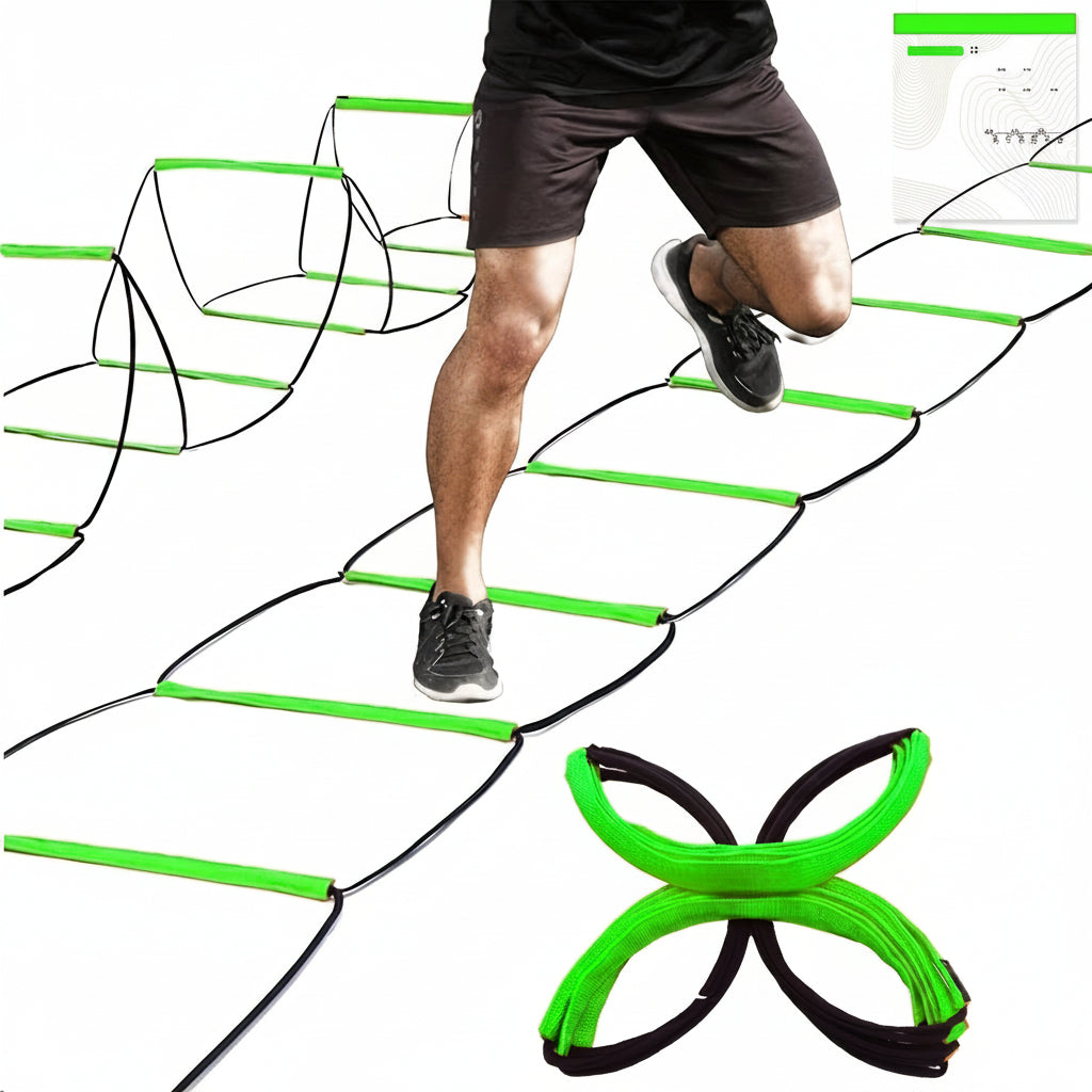 12 Step New Fluorescent Green Agility Ladder Speed Training Equipment - Suitable for Soccer, Speed Fitness, Foot Training, Includes Storage Bag