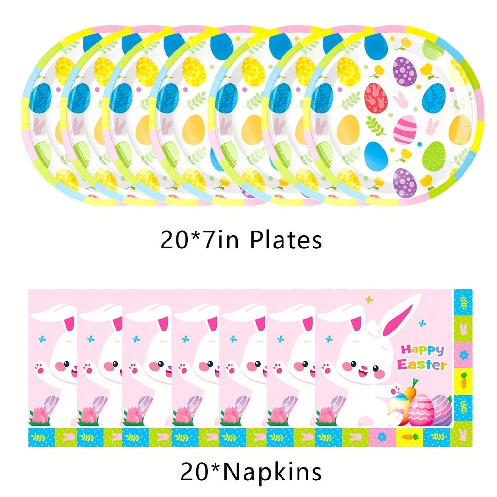 40-Pack Pink Bunny Easter Paper Plates & Napkins Set