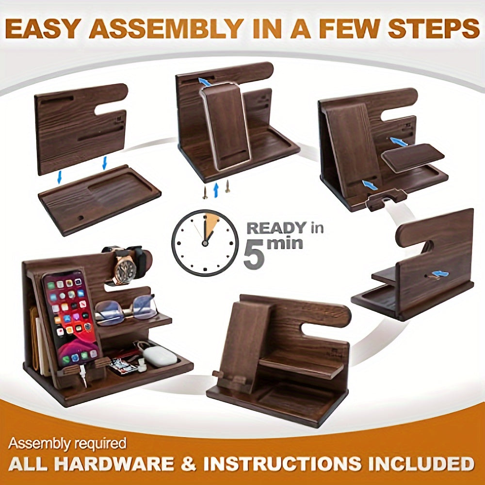 Wooden Phone & Watch Holder, Key & Wallet Organizer